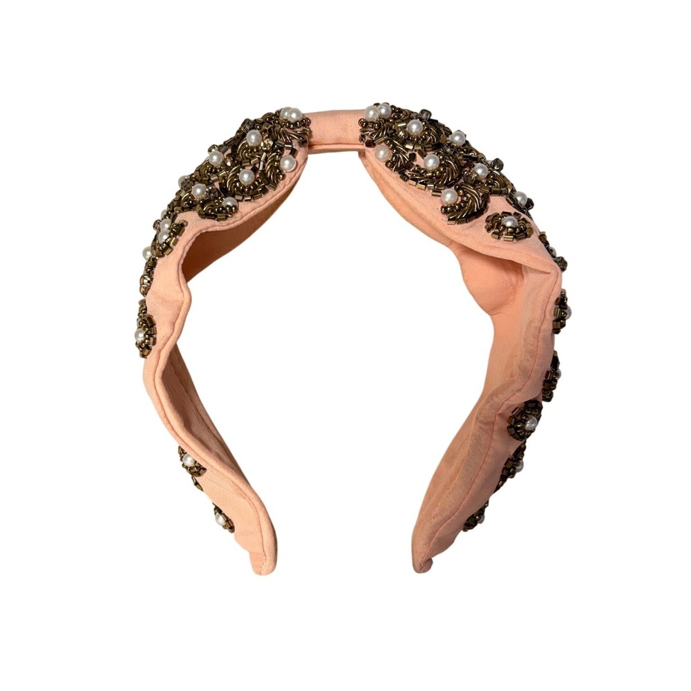 Baroque Beaded Knotted Turban Headband Gold Beadwork Y2K Statement Accessory